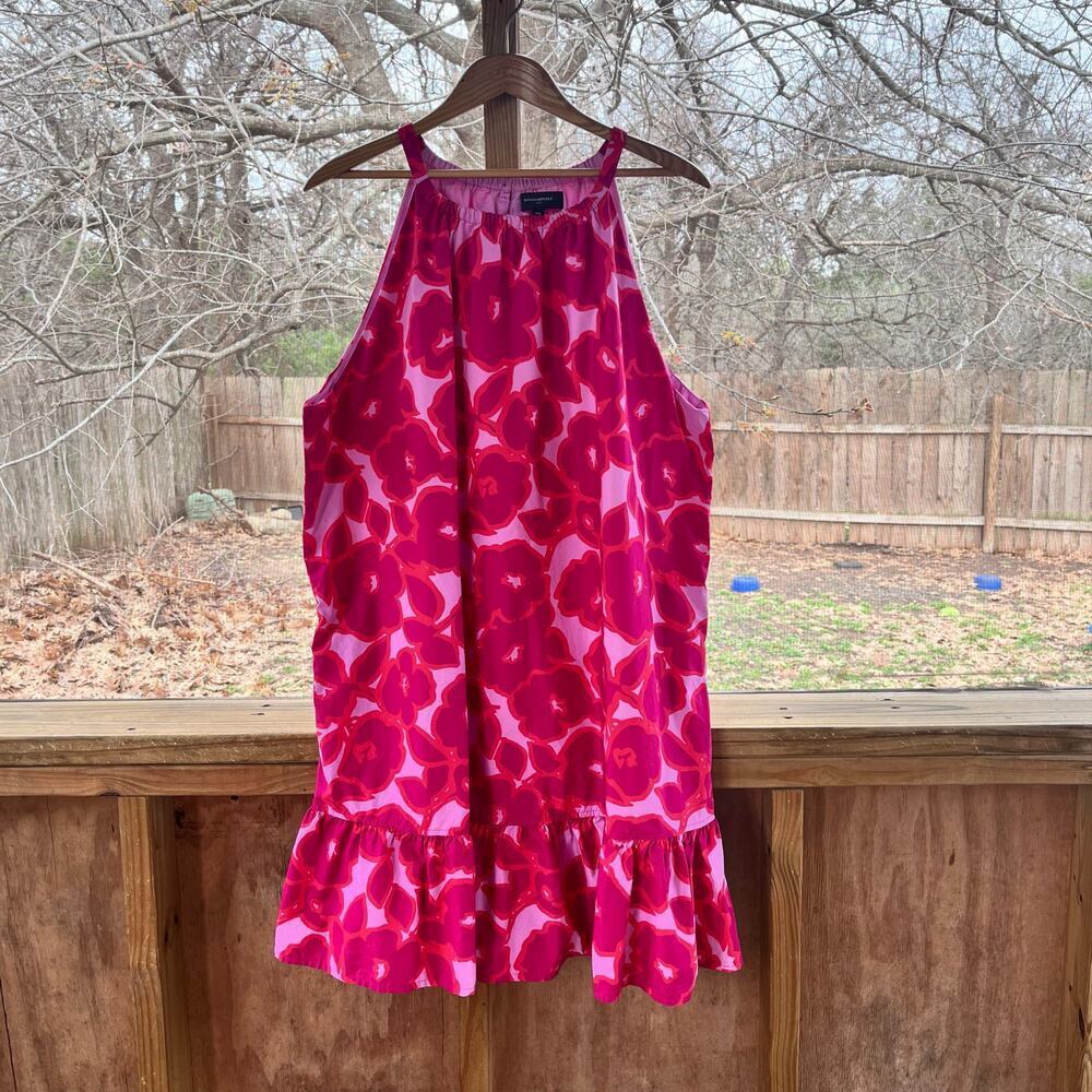 Banana Republic Sleeveless Poplin Tiered Mini Dress Pink Floral Size XXL